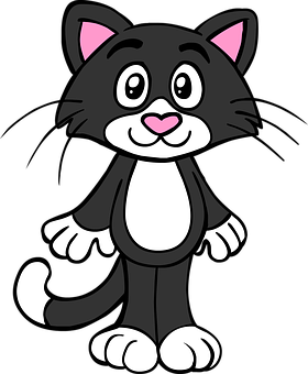 Cartoon Blackand White Cat Standing PNG Image