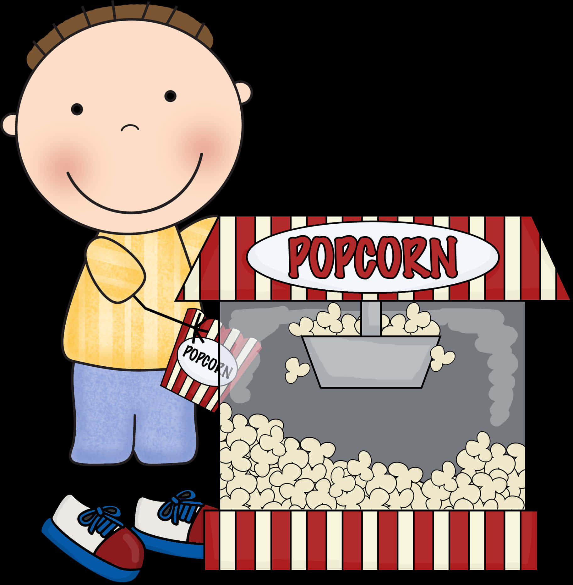 Cartoon Boy Popcorn Stand Clipart PNG Image