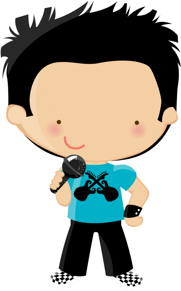 Cartoon Boy Singing With Microphone PNG Image