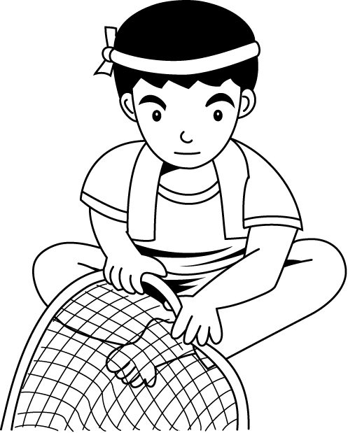 Cartoon Boy With Fishing Net PNG Image