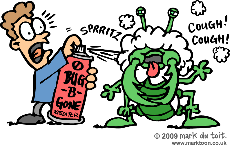 Cartoon Bug Spray Encounter PNG Image