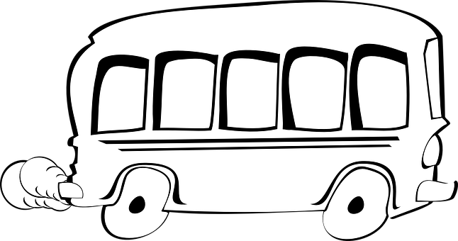 Cartoon Bus Blackand White PNG Image