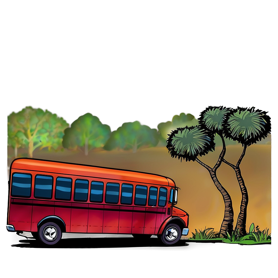 Cartoon Bus In Landscape Png Onb PNG Image