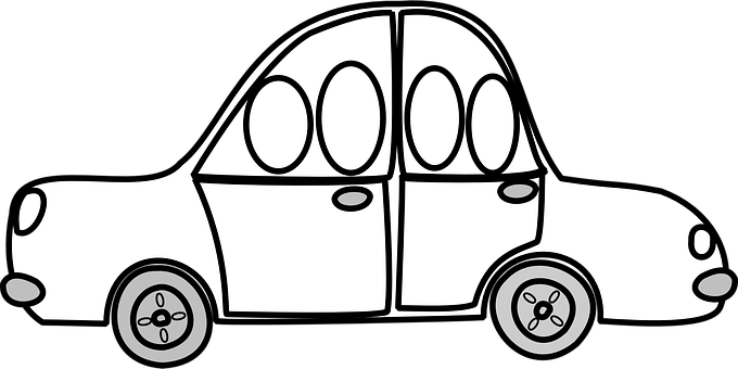 Cartoon Car Blackand White Vector PNG Image