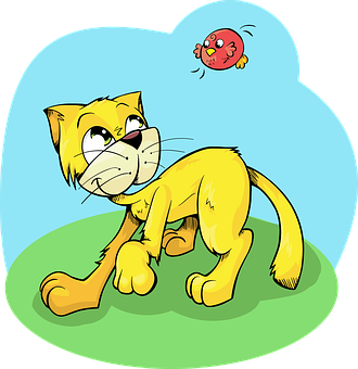 Cartoon Cat Chasing Bird PNG Image