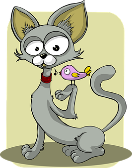 Cartoon Catand Bird Friends PNG Image