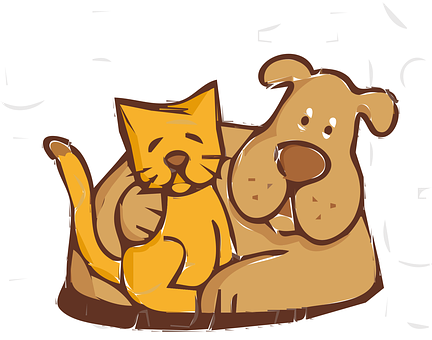 Cartoon Catand Dog Friends PNG Image