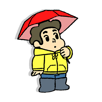 Cartoon Character Red Umbrella Yellow Jacket PNG Image