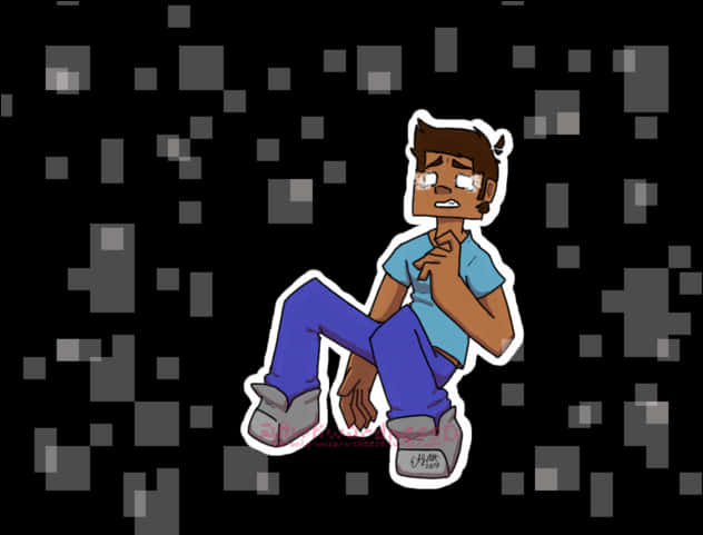 Cartoon Character Sitting Against Minecraft Background PNG Image