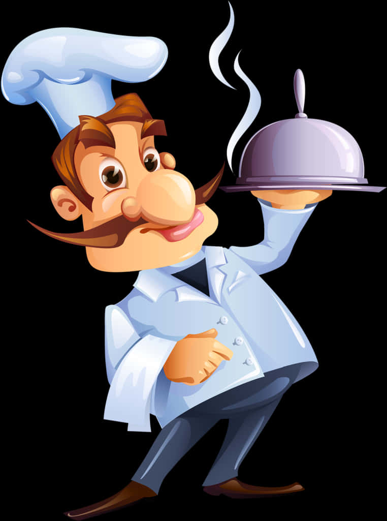 Cartoon Chef Presenting Dish PNG Image