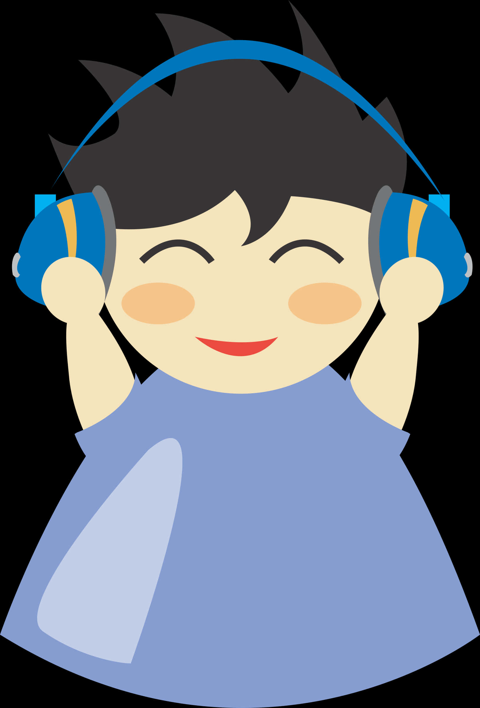 Cartoon Child Enjoying Music Headphones PNG Image