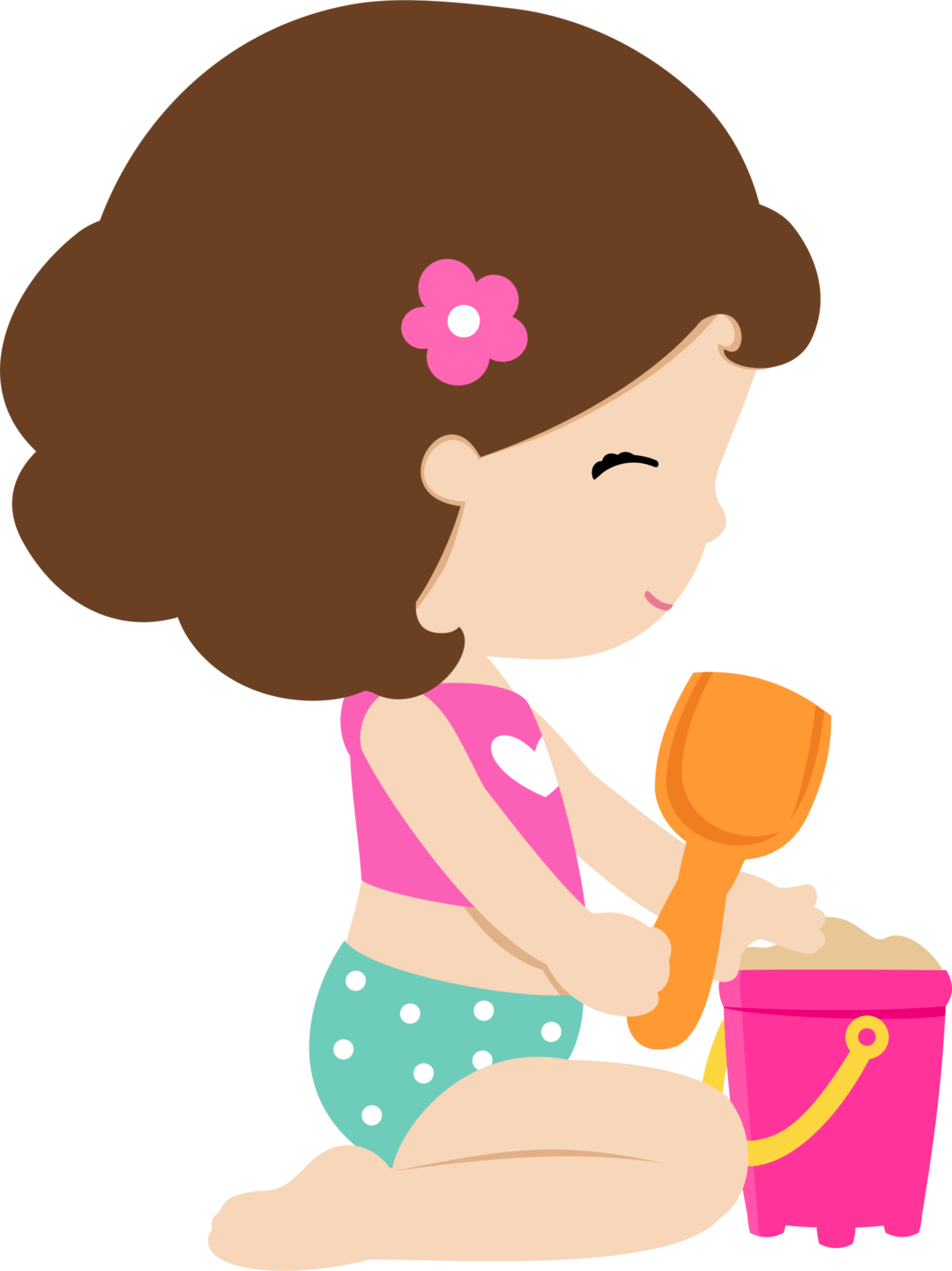 Cartoon Child Playing With Sand Bucket.png PNG Image