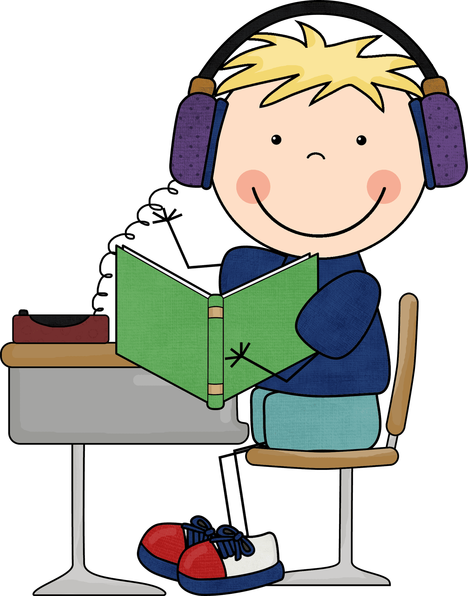 Cartoon Child Readingwith Headphones PNG Image