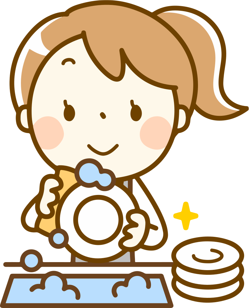 Cartoon Child Washing Dishes PNG Image