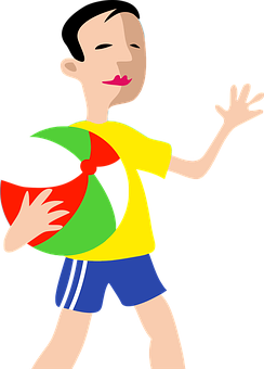 Cartoon Child With Beach Ball PNG Image