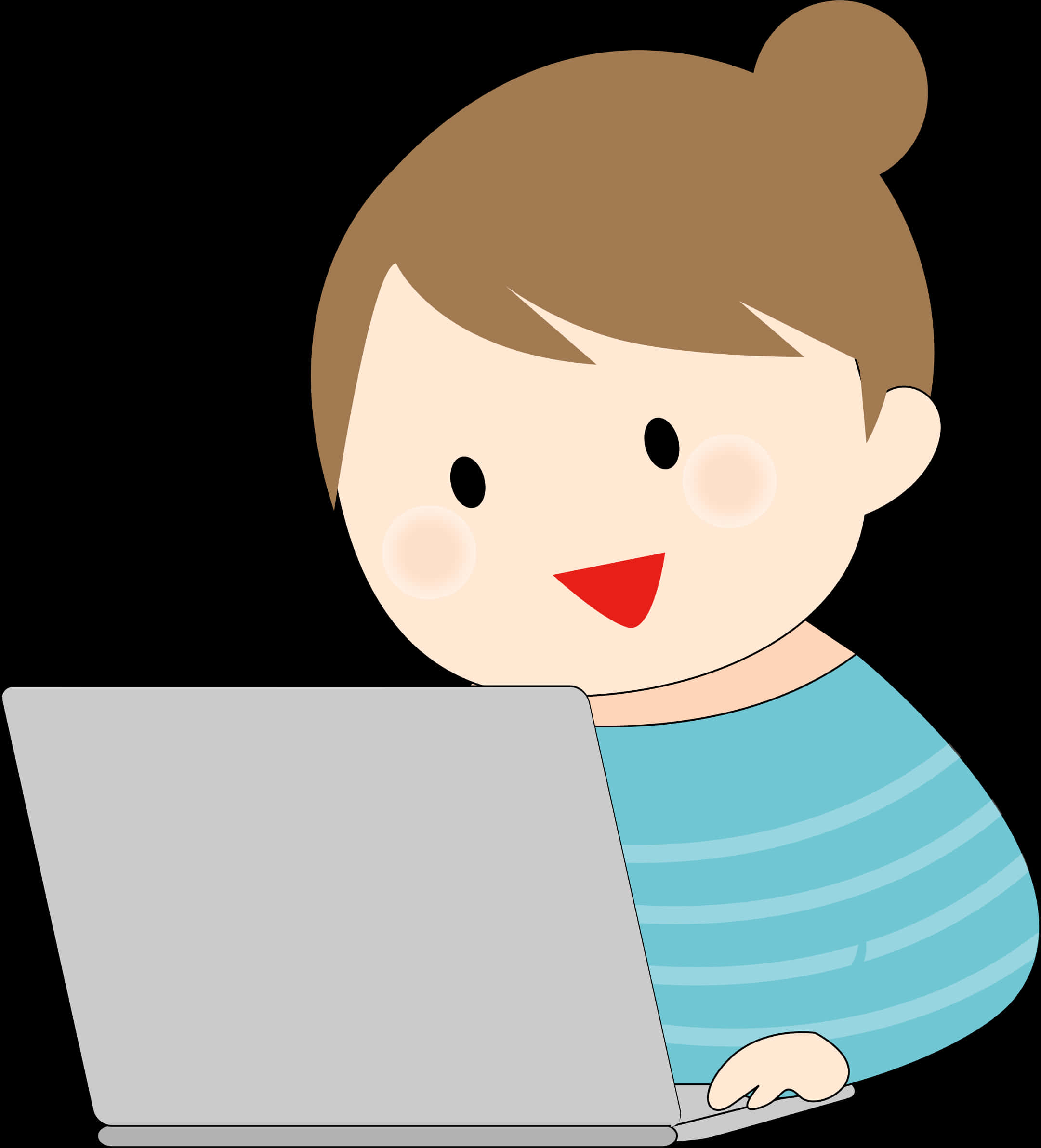 Cartoon Child With Laptop PNG Image