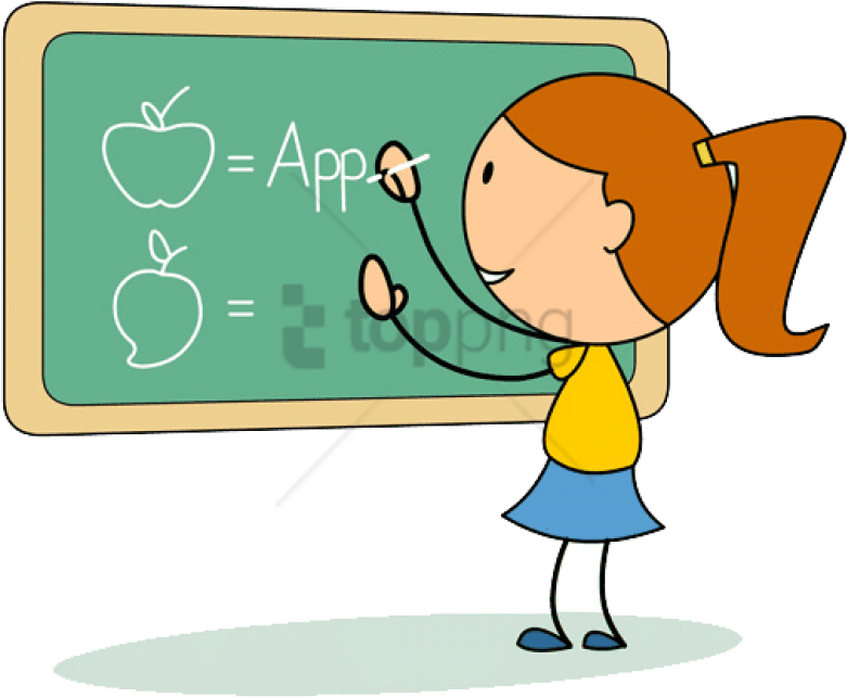 Cartoon Child Writingon Blackboard PNG Image