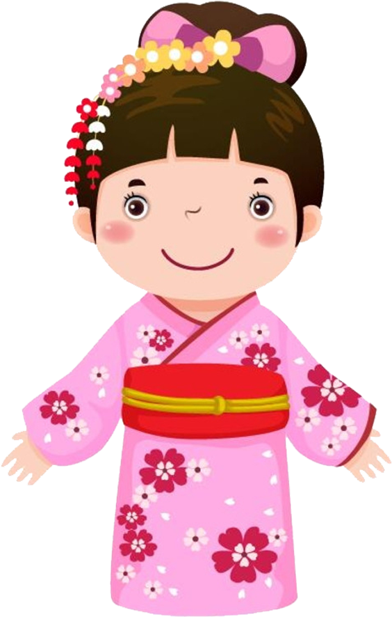 Cartoon Childin Pink Kimono PNG Image