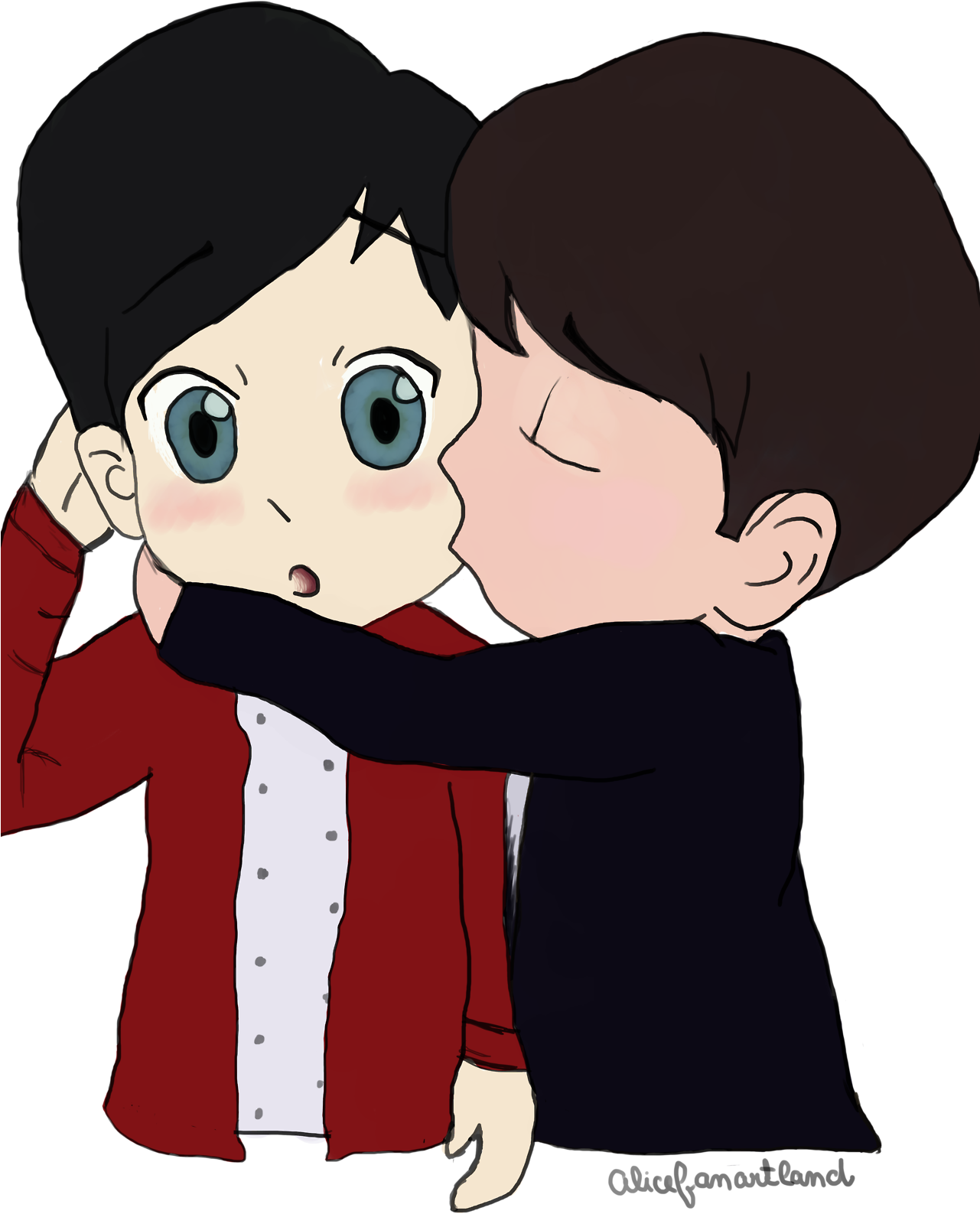 Cartoon Children Cheek Kiss PNG Image