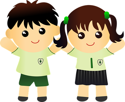 Cartoon Children Cheerful Pose PNG Image