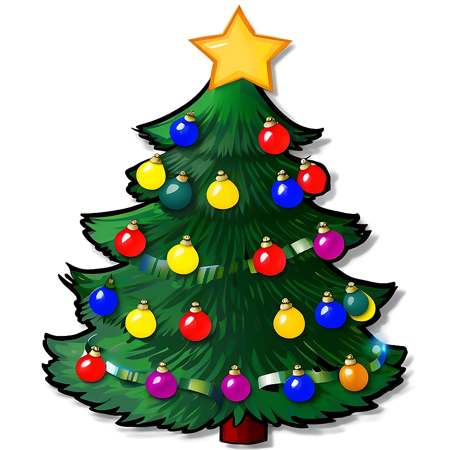 Cartoon Christmas Tree With Lights Png 06132024 PNG Image