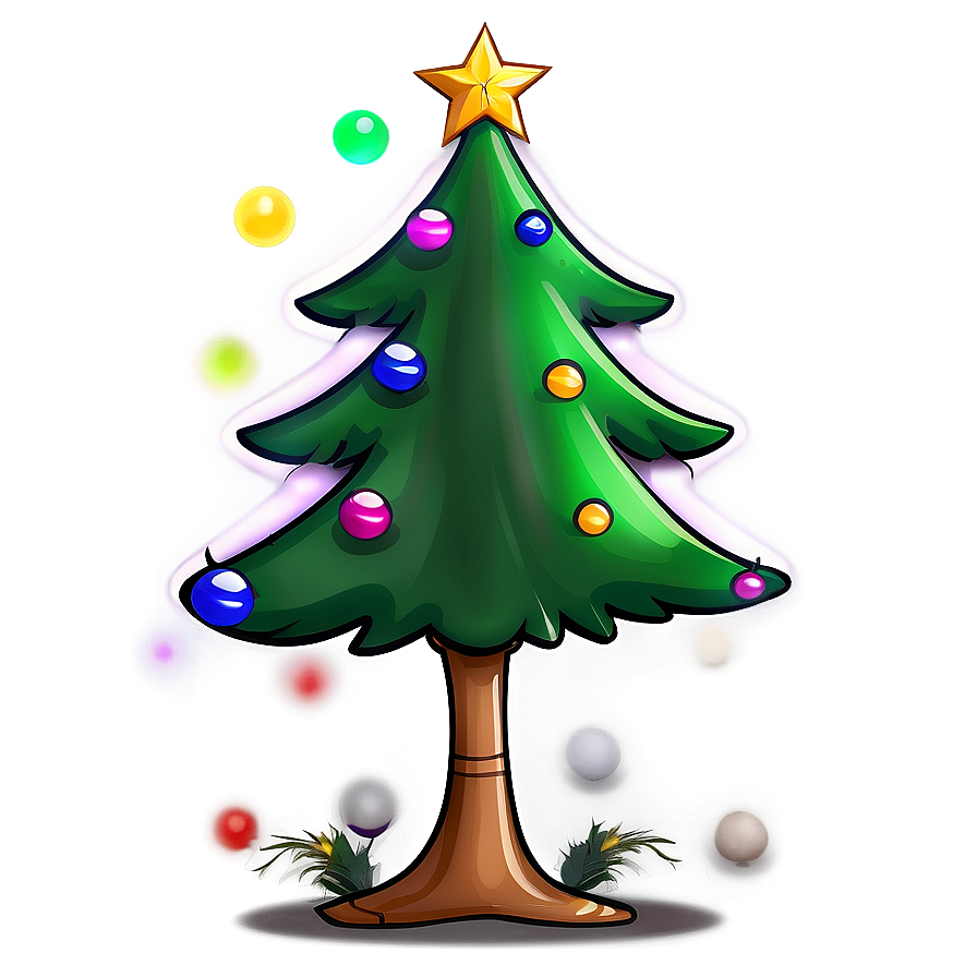 Cartoon Christmas Tree With Lights Png Ced37 PNG Image