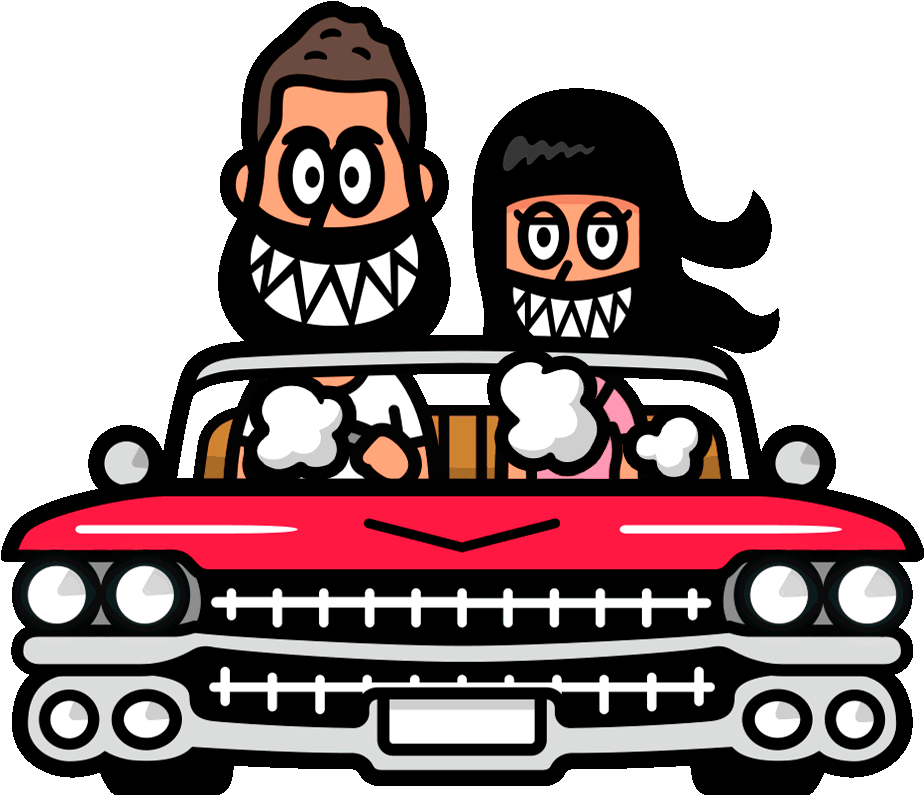 Cartoon Couple Driving Red Car PNG Image