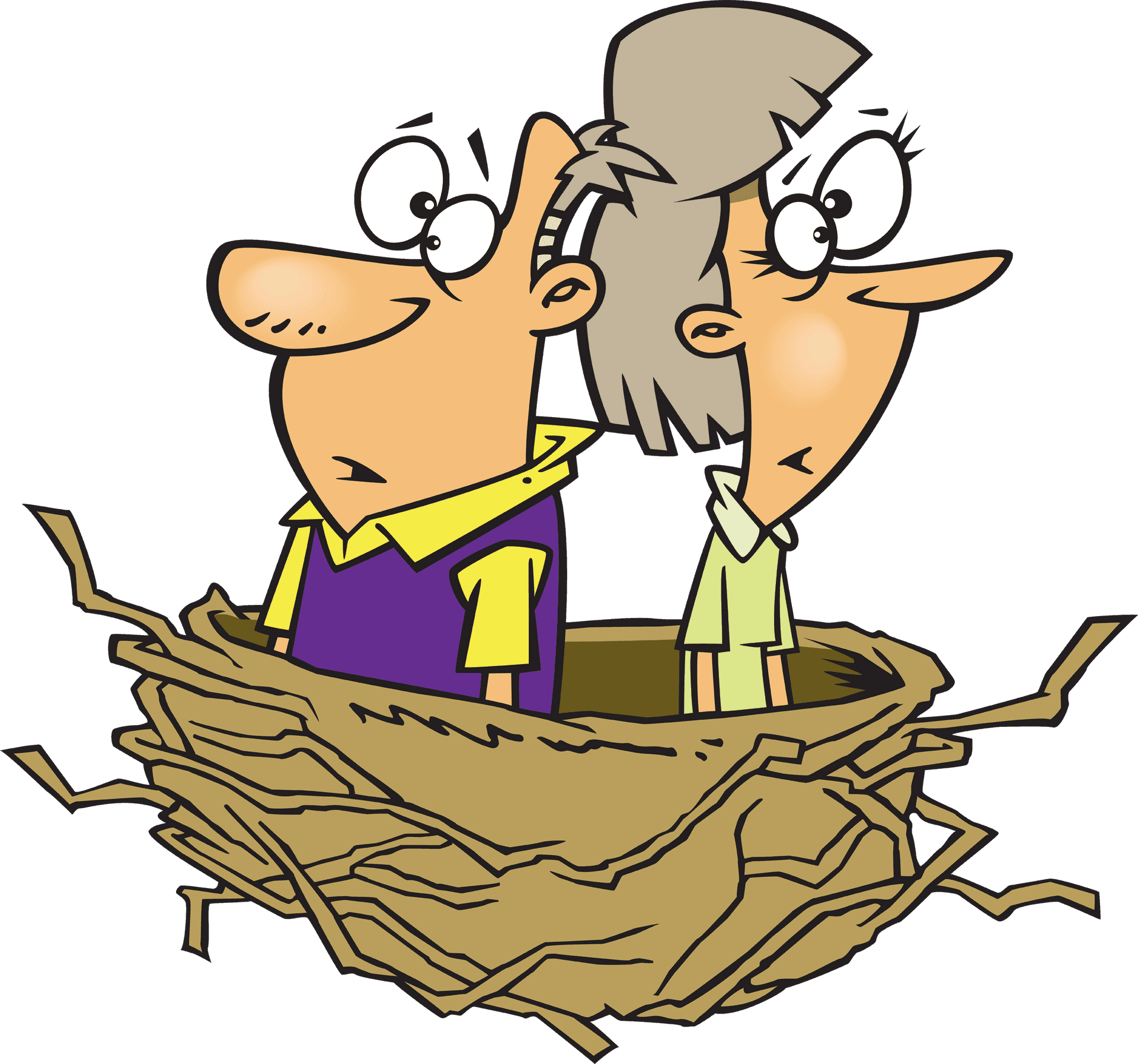 Cartoon Couple In Bird Nest PNG Image