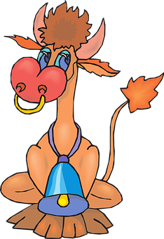 Cartoon Cow Ringing Bell PNG Image