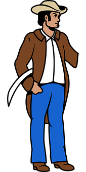 Cartoon Cowboy Standing With Lasso PNG Image