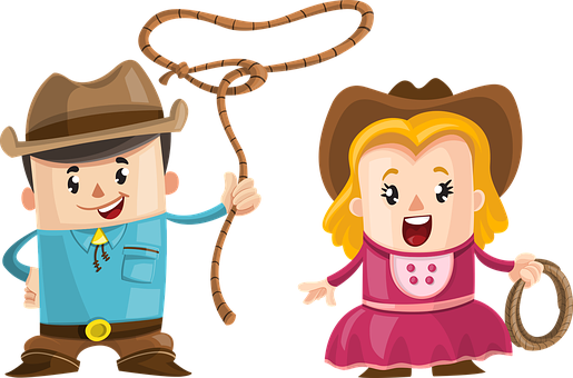 Cartoon Cowboyand Cowgirl Friends PNG Image