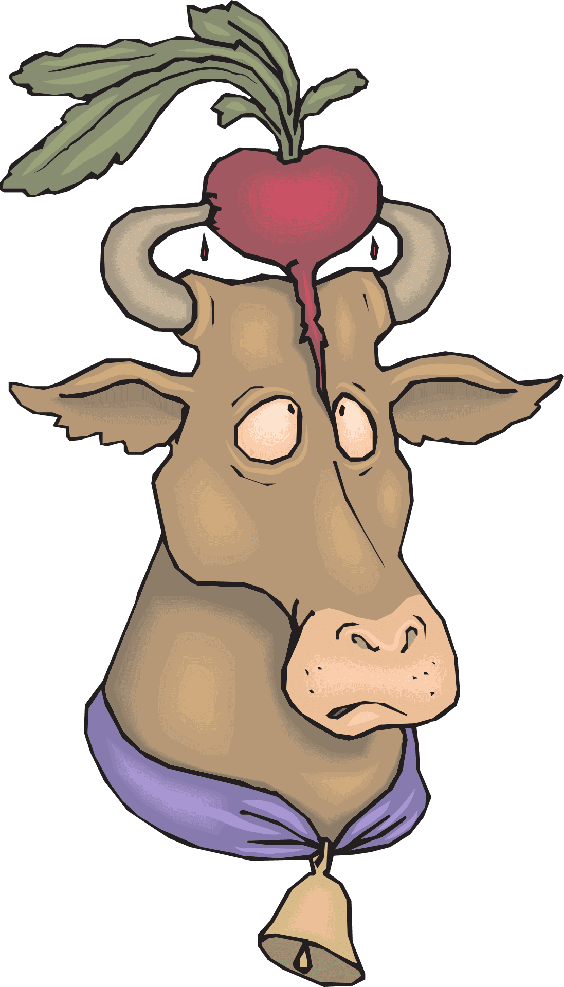 Cartoon Cowwith Radish Hat PNG Image