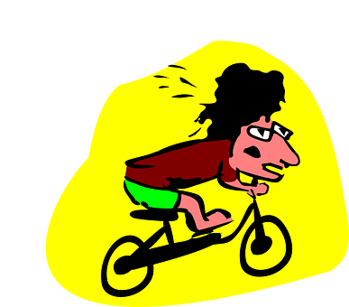 Cartoon Cyclist Speeding Through Yellow Background PNG Image