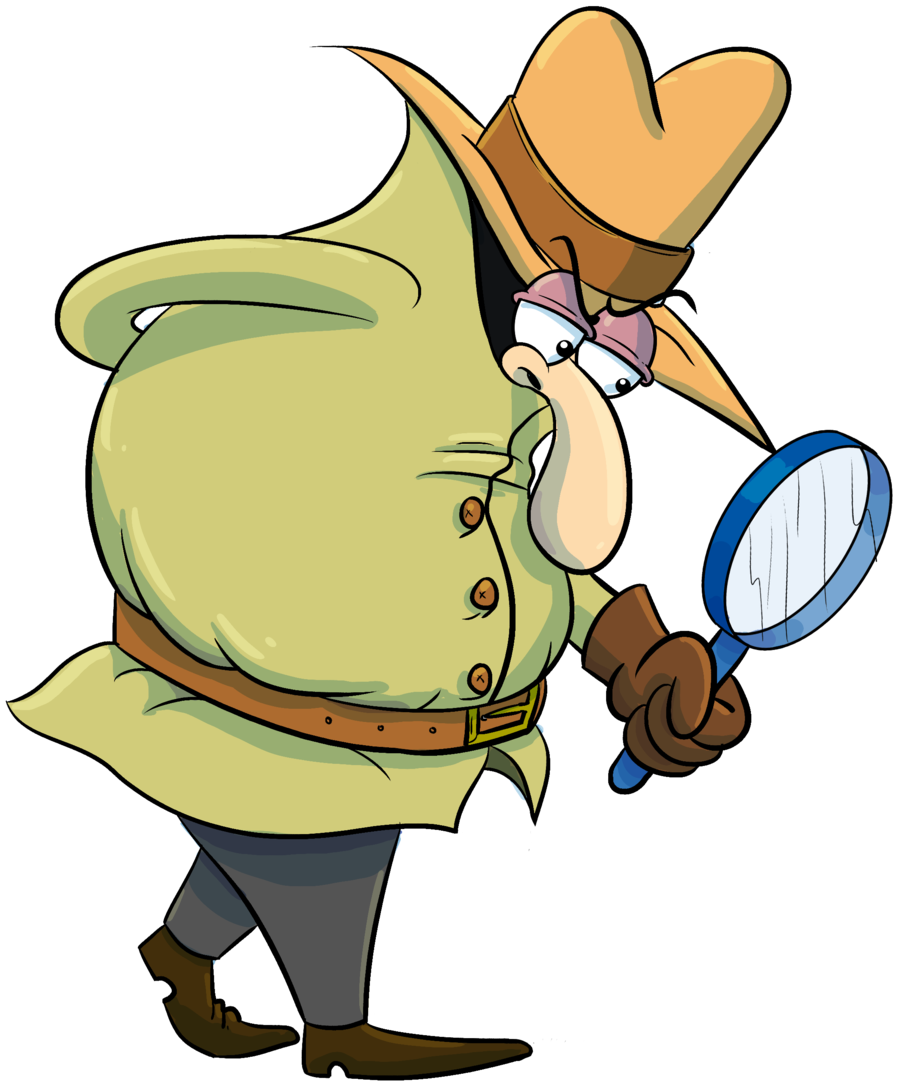 Cartoon Detective With Magnifying Glass PNG Image