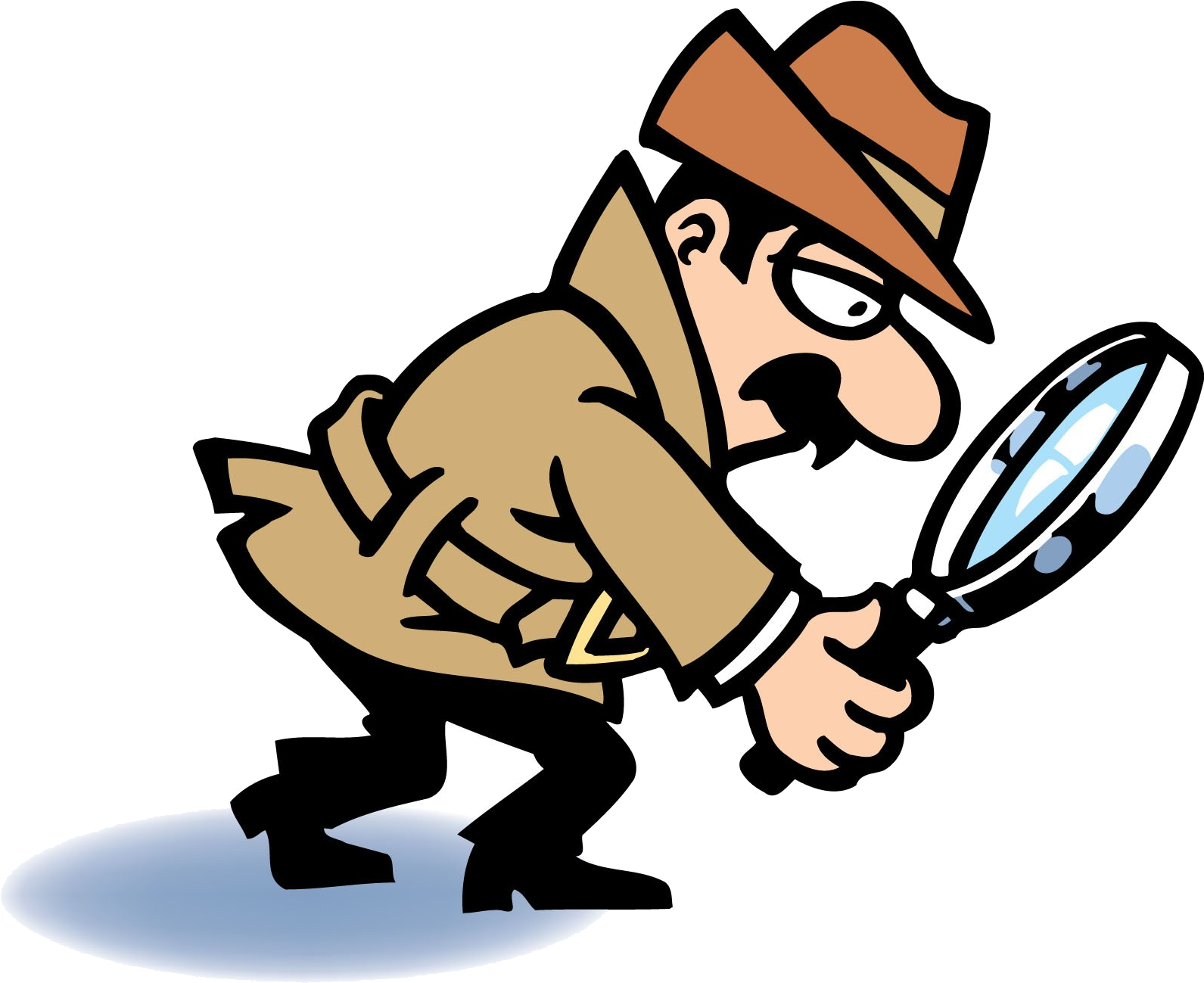 Cartoon Detective With Magnifying Glass PNG Image