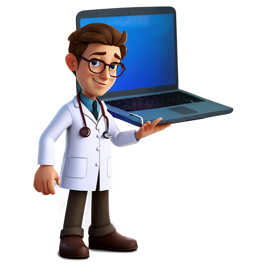 Cartoon Doctor With Laptop Png Wef33 PNG Image