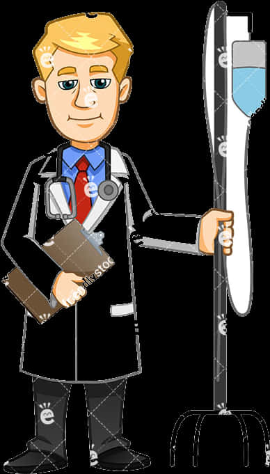 Cartoon Doctor With Stethoscopeand Reflex Hammer PNG Image