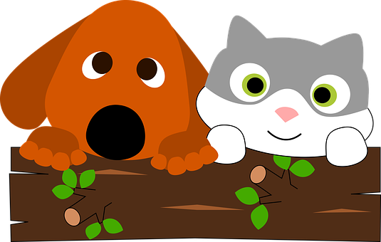 Cartoon Dogand Cat Peeking PNG Image