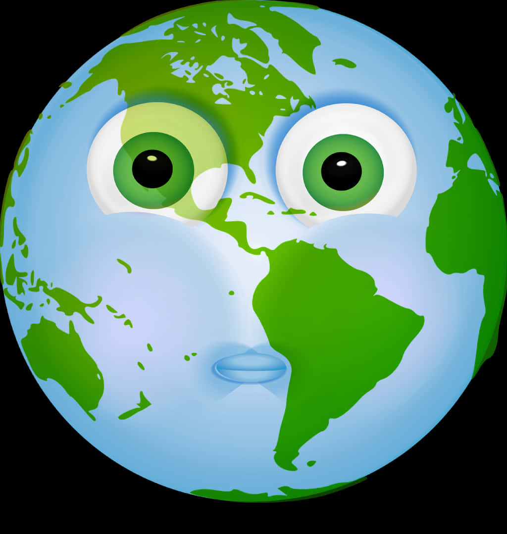 Cartoon Earth With Face Expression PNG Image