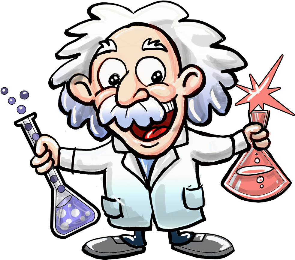 Cartoon Einsteinwith Flasks PNG Image