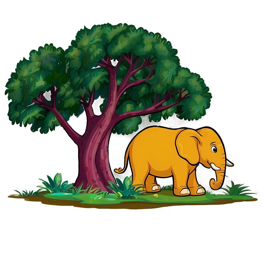 Cartoon Elephant In Nature Png Qkf63 PNG Image