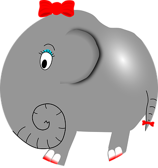 Cartoon Elephantwith Red Bow PNG Image