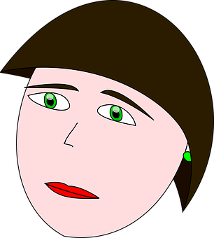 Cartoon Face Green Eyes Brown Hair PNG Image