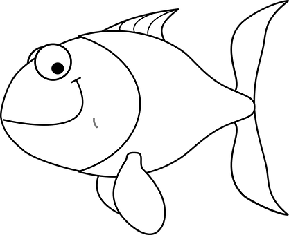 Cartoon Fish Blackand White PNG Image