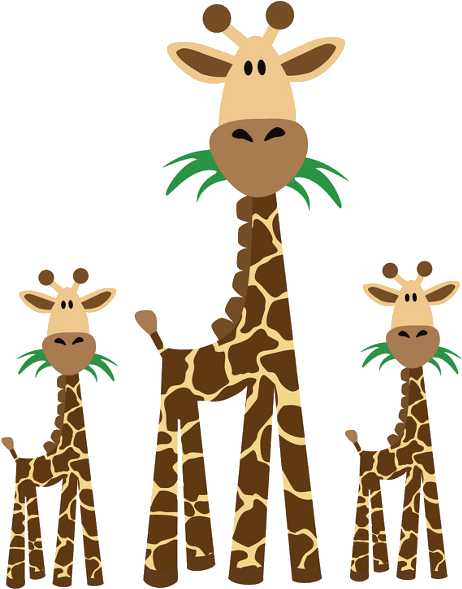 Cartoon Giraffe Family Illustration PNG Image