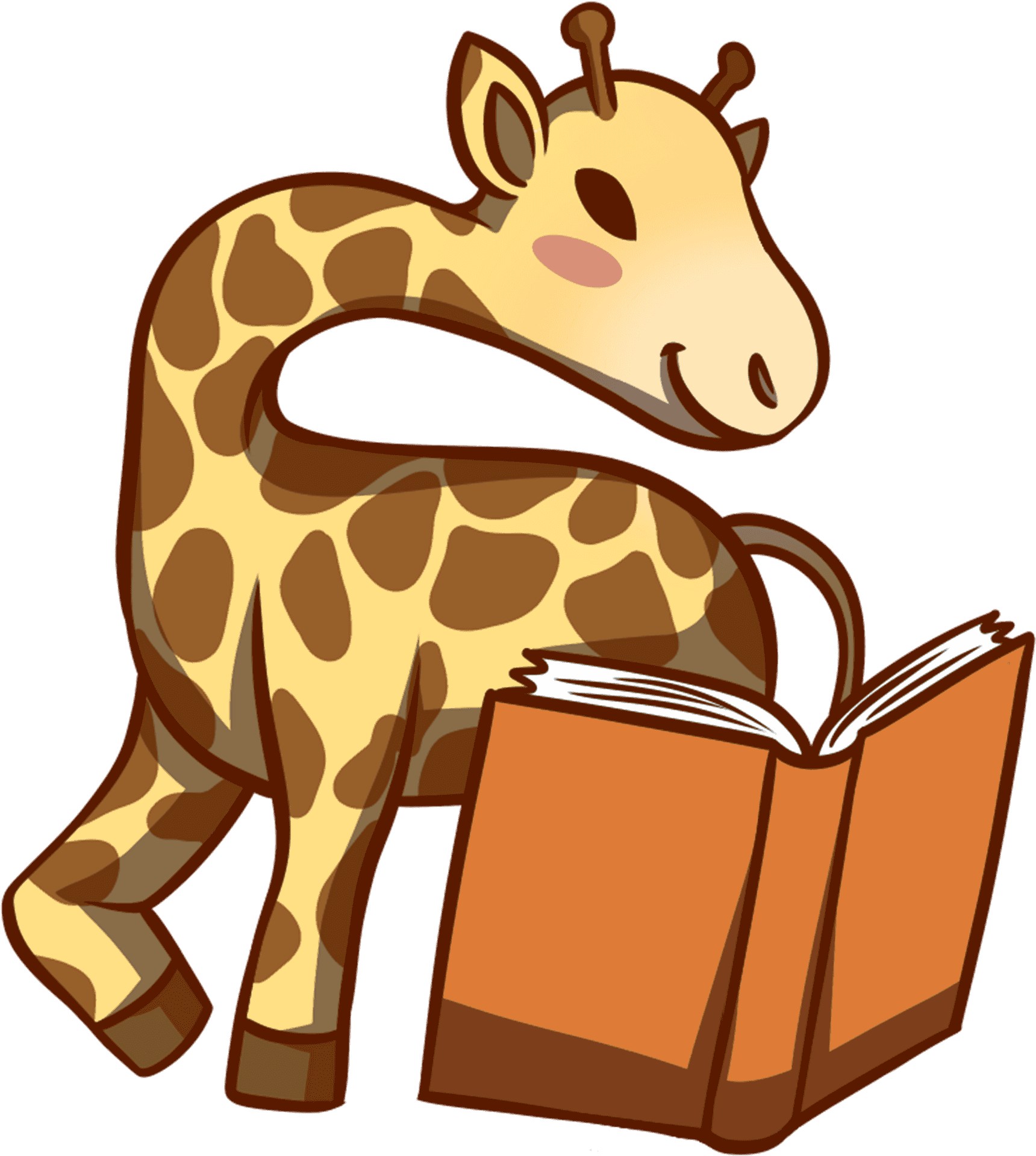 Cartoon Giraffe Reading Book.png PNG Image