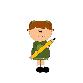 Cartoon Girl Holding Pencil PNG Image