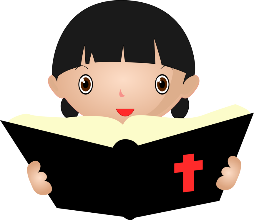 Cartoon Girl Reading Bible PNG Image