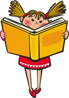 Cartoon Girl Reading Book PNG Image