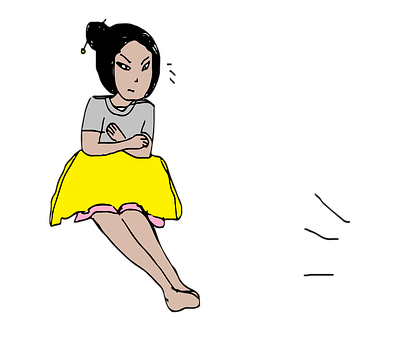 Cartoon Girl Sitting Cross Armed PNG Image